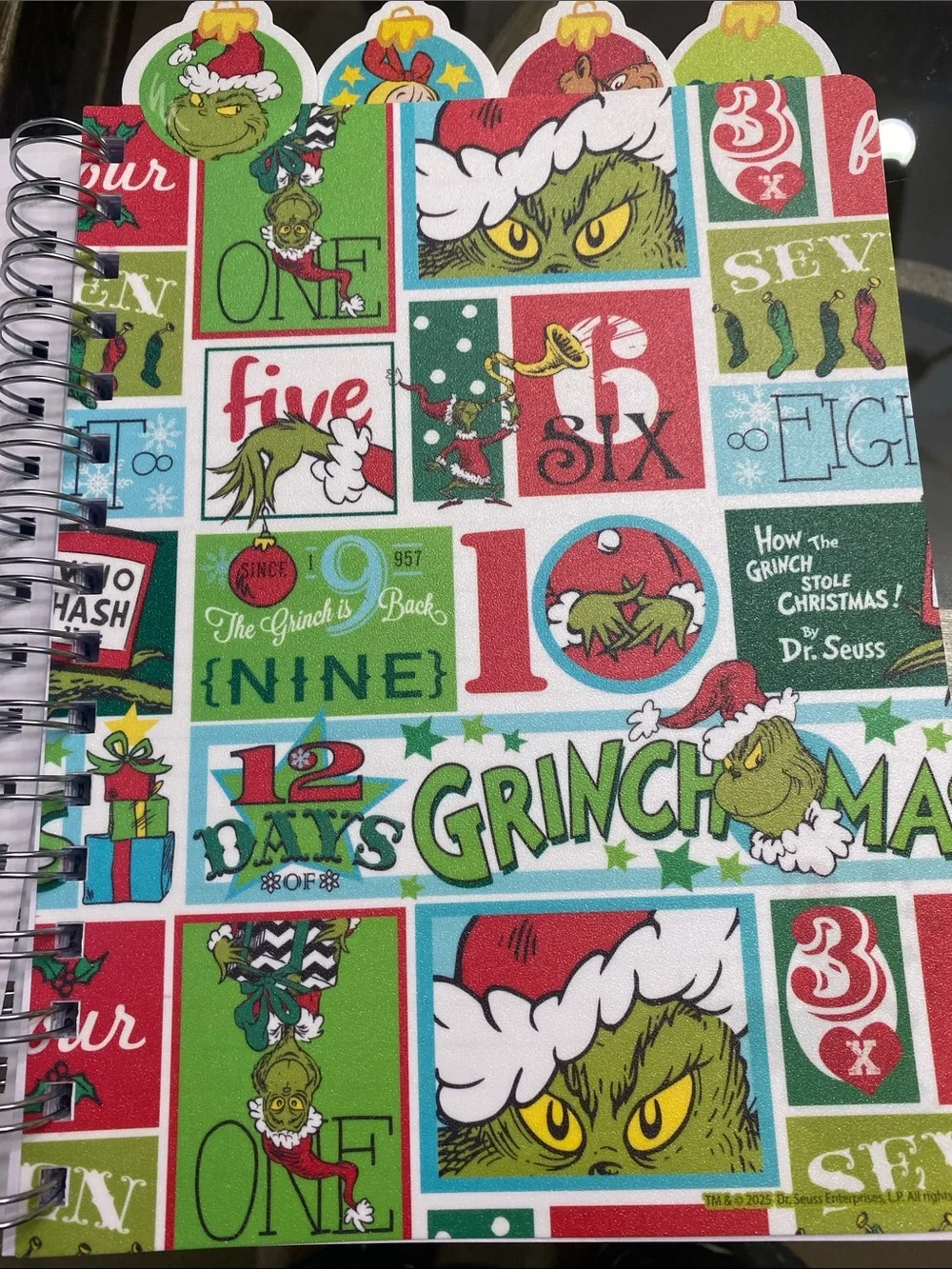 The Grinch Spiral journal Notebook with top tabs 96 sheets. NWT